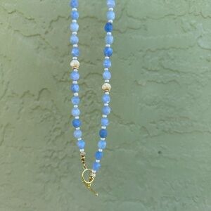 Elegant Blue Beaded Necklace with Gold Accents
